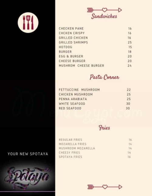 Spotaya menu